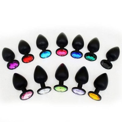 Анальная пробка средняя из силикона со стразом (розовая)