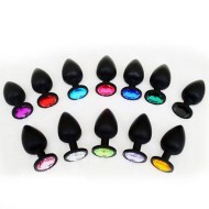 Анальная пробка средняя из силикона со стразом (розовая)