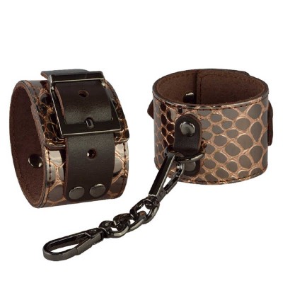 Наручники из натуральной кожи Рептилия (коричневые)